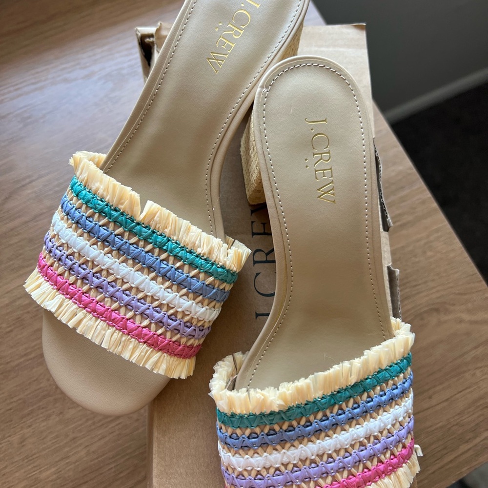 J. Crew Multicolor Woven Slide Sandals